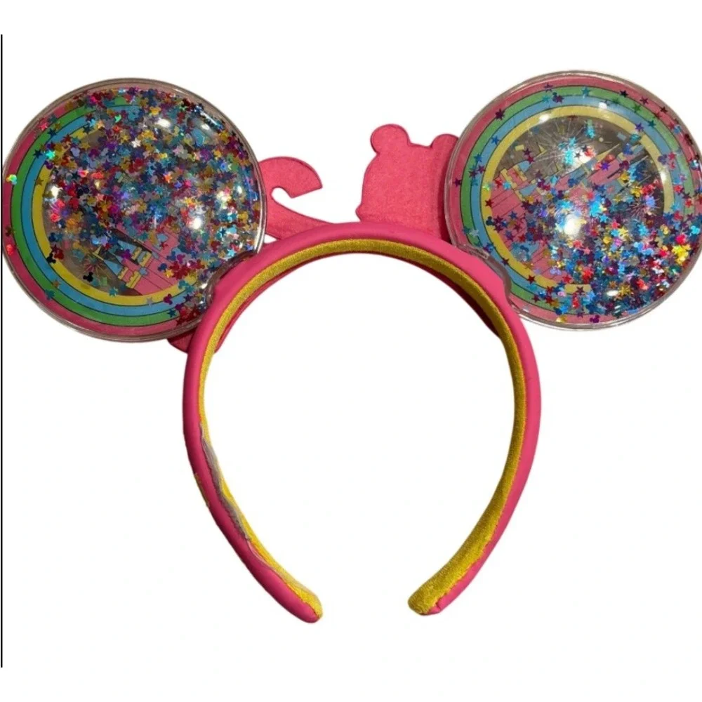 Disney Kids 2024 Mickey Mouse Ear Headband OS Pink Confetti Rainbow Park Trip